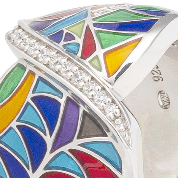 Bague Riviera Una Storia en Argent avec Émail Multicolore et Oxydes de Zirconium pas chère