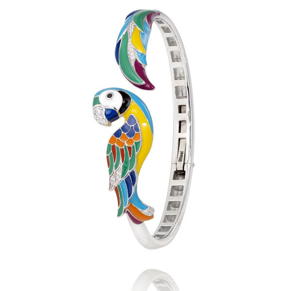 Bracelet jonc lovebird rigide en argent - Una Storia pas cher