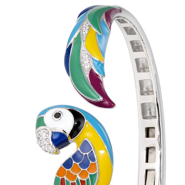 Bracelet jonc lovebird rigide en argent - Una Storia