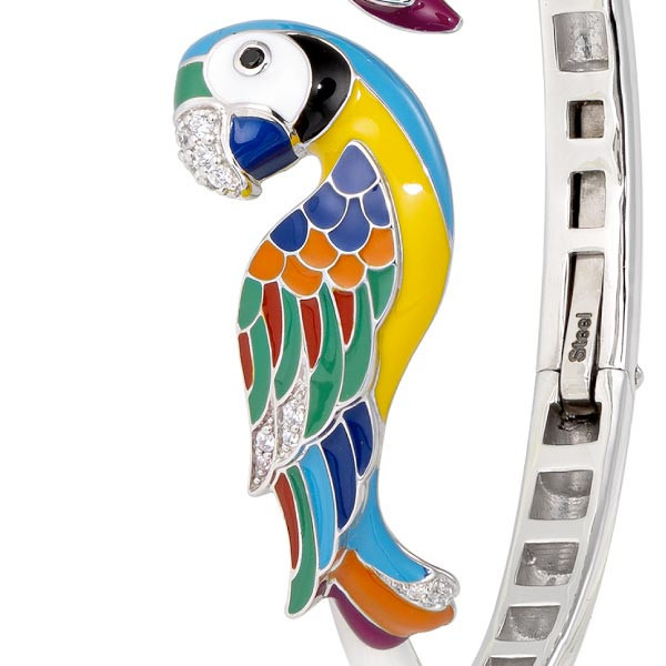 Bracelet jonc lovebird rigide en argent - Una Storia