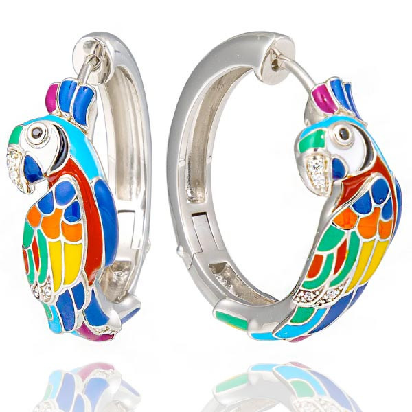 Boucles d'oreilles créoles lovebird argent - Una Storia pas cheres