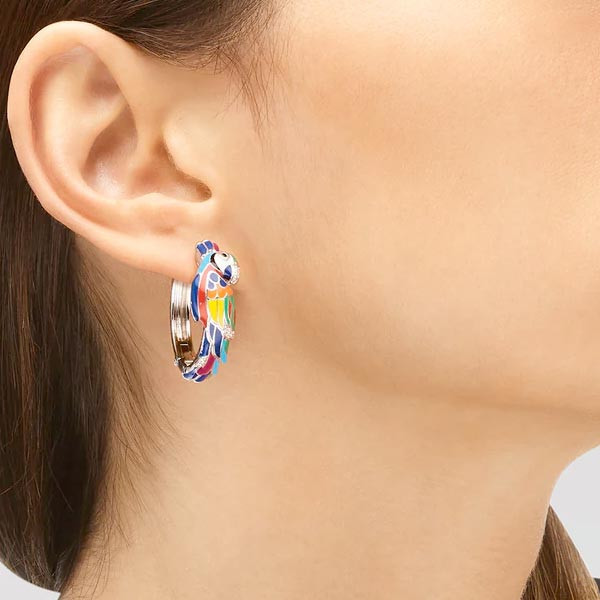 Boucles d'oreilles créoles lovebird argent - Una Storia